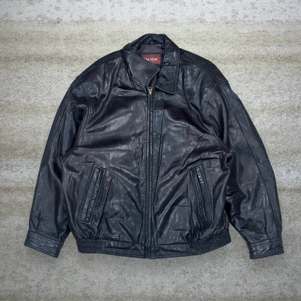 Vintage 90s J Park Collection Genuine Leather Jacket Mens 2XL Jet Black Biker